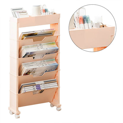 Classroom Bookshelf Multilayer with Universal Wheel Book Storage Shelving for Living Room