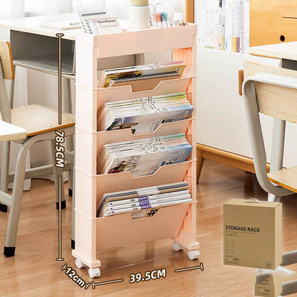Classroom Bookshelf Multilayer with Universal Wheel Book Storage Shelving for Living Room
