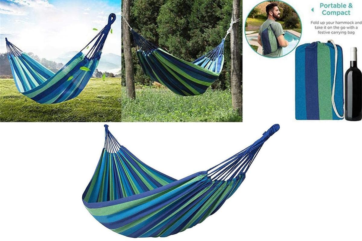 Portable Hanging Outdoor Striped Hammock Swinging Seat Camping Garden Rope Chair
