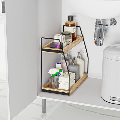 CARLA HOME 2-Tier Wooden Coffee Station Rack Organizer for Coffee Bar, Condiments, Syrups, Storage Jars & Spice Storage Shelf