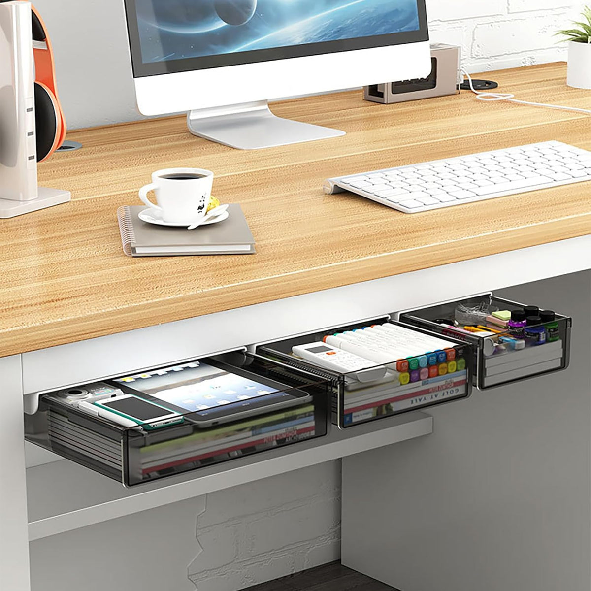 CARLA HOME 3‑Pack Under Desk Storage Drawers Hidden Pull‑Out Organizer for Office & Home
