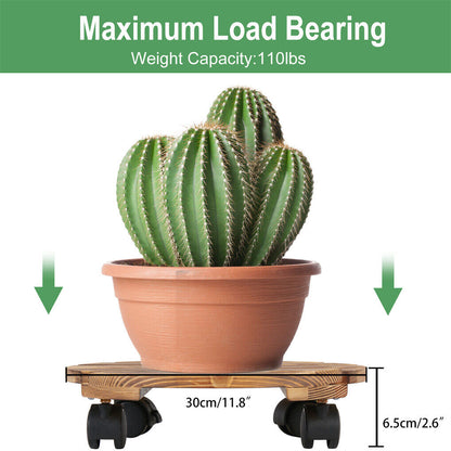 Wooden Plant Caddy Stand 2-Pack 360� Rotating Casters