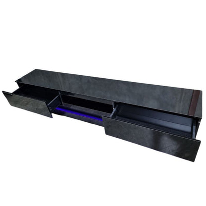 Modern High Gloss LED RGB TV Entertainment Unit with Storage 220cm - Black