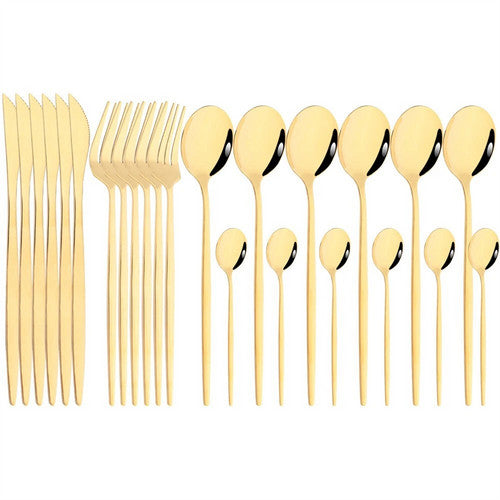 24pc Elegant Stainless Steel Gold Flatware Set Classic Knife Fork Spoon Gift Set