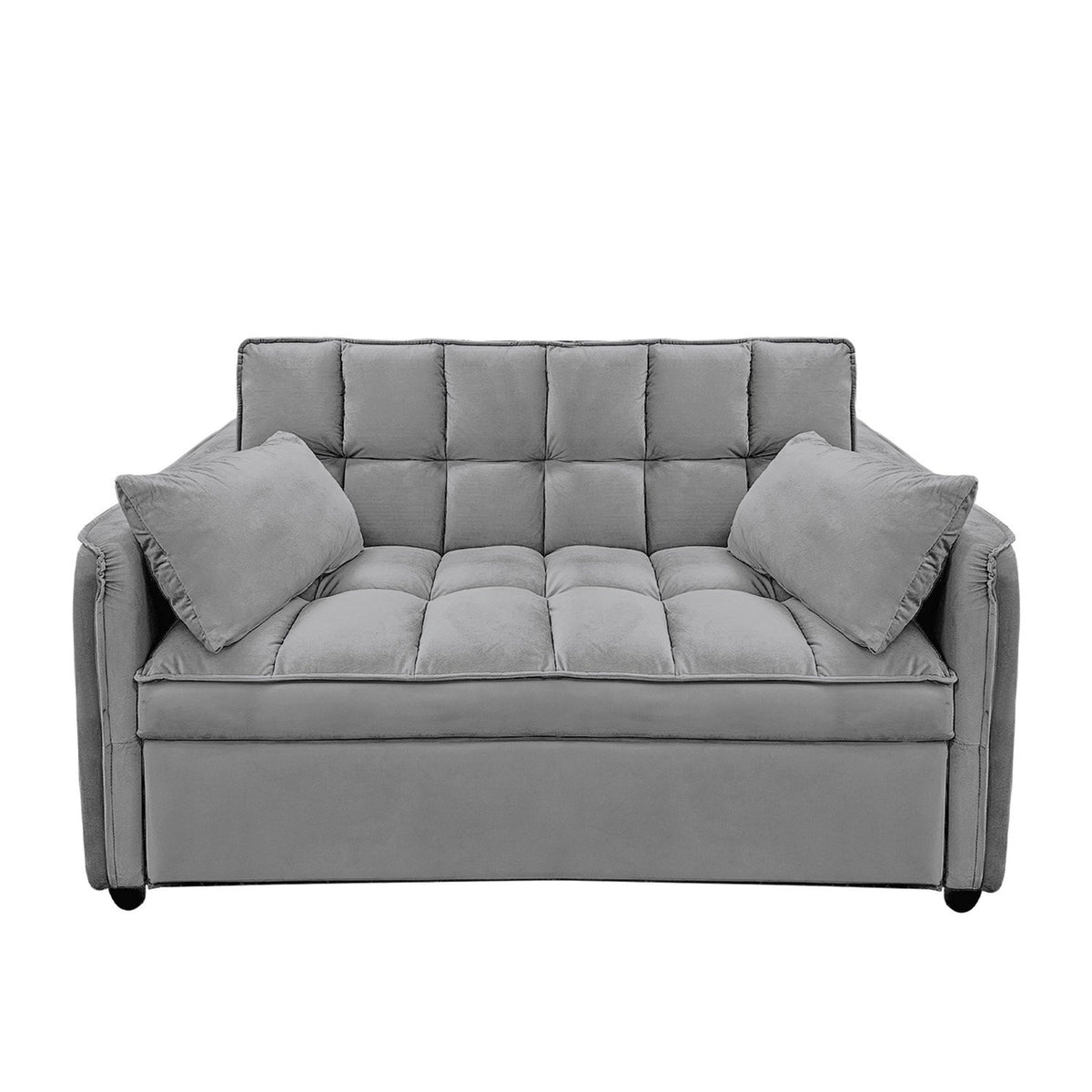 Sarantino Quincy 2-Seater Velvet Sofa Bed in Dark Grey with Wooden Frame and Tufted Design