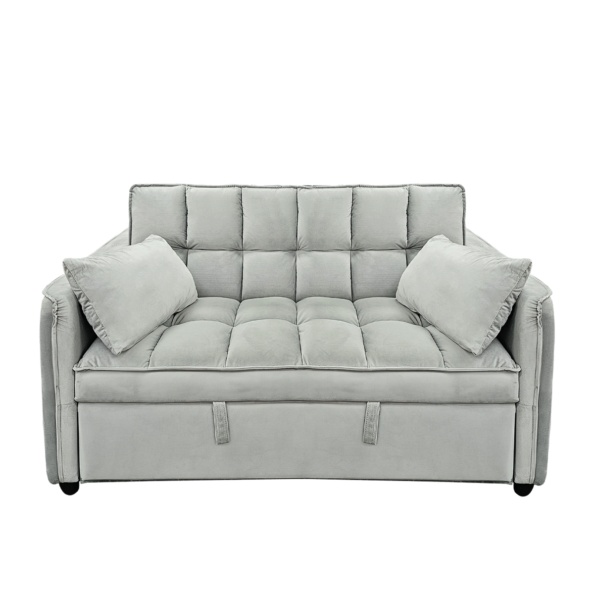 Sarantino Quincy 2-Seater Velvet Sofa Bed in Light Grey with Wooden Frame and Tufted Design