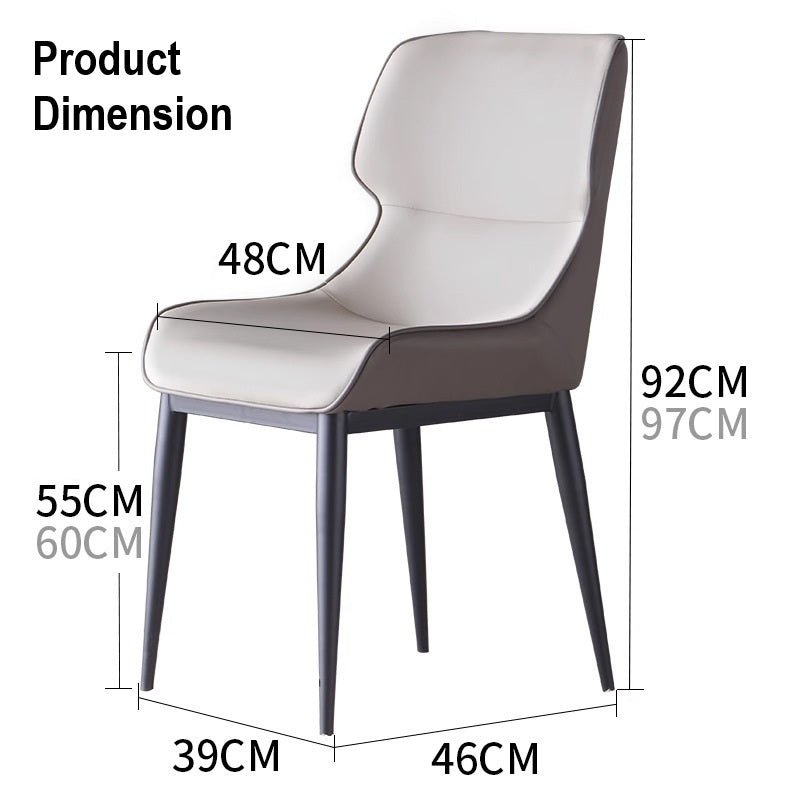 Orange Brown Italian Minimal List Dining Chairs PU Retro Chair Cafe Kitchen Modern Metal Legs x2