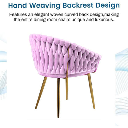 SERENITà Pink Modern Velvet Dining Chairs, Upholstered Living Room Chair with Woven Back and Golden Metal Legs, Mid-Century Accent Set of 2(Pink)