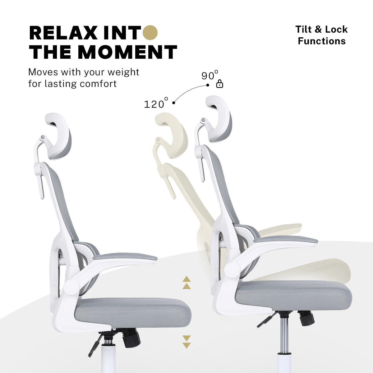 Work Office Chair - Lumber Support, Flip-up Armrest, Adjustable Headrest SITIO - GREY
