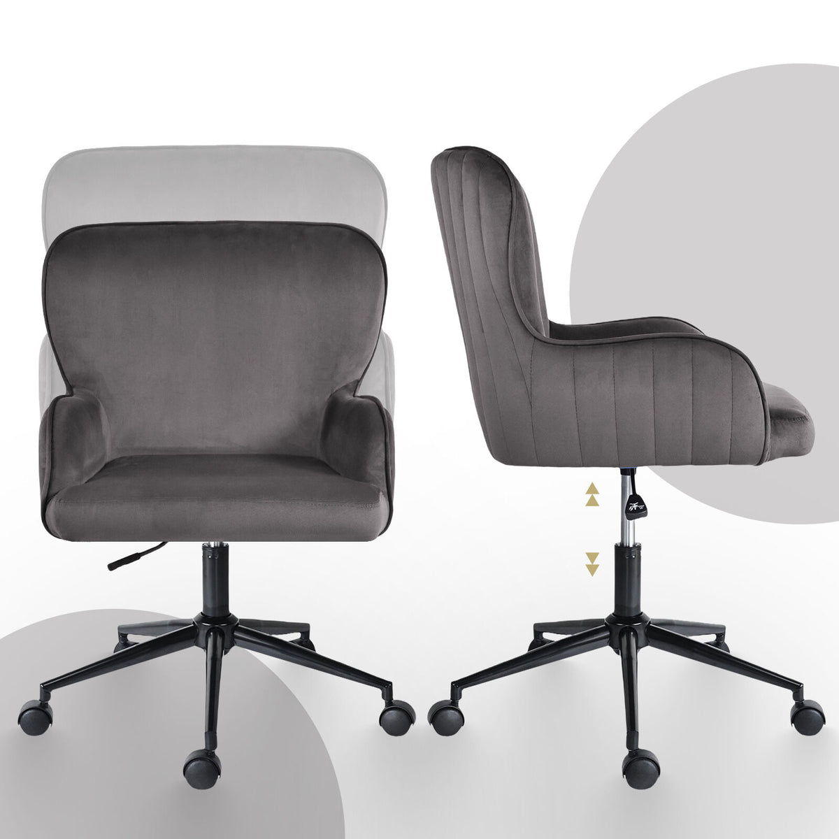 Desk Armchair - Home Office Swivel Chair Adjustable Height Seat PLUME GREY