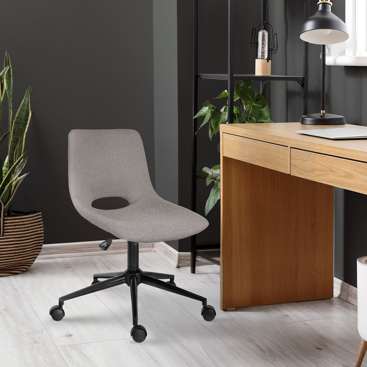 2 Set Office Desk Chair - Loop Yarn Fabric Home Swivel Chair Cut-Out Seat HALO GREY
