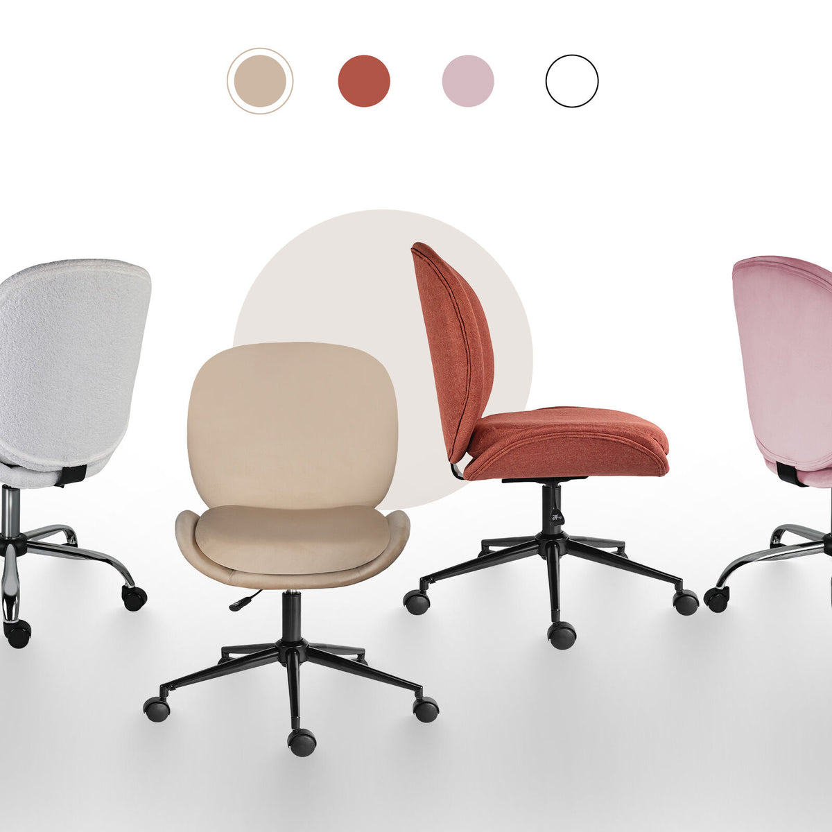 Office Desk Chair - Velvet Armless Swivel Study Seat OVOID PALE KHAKI