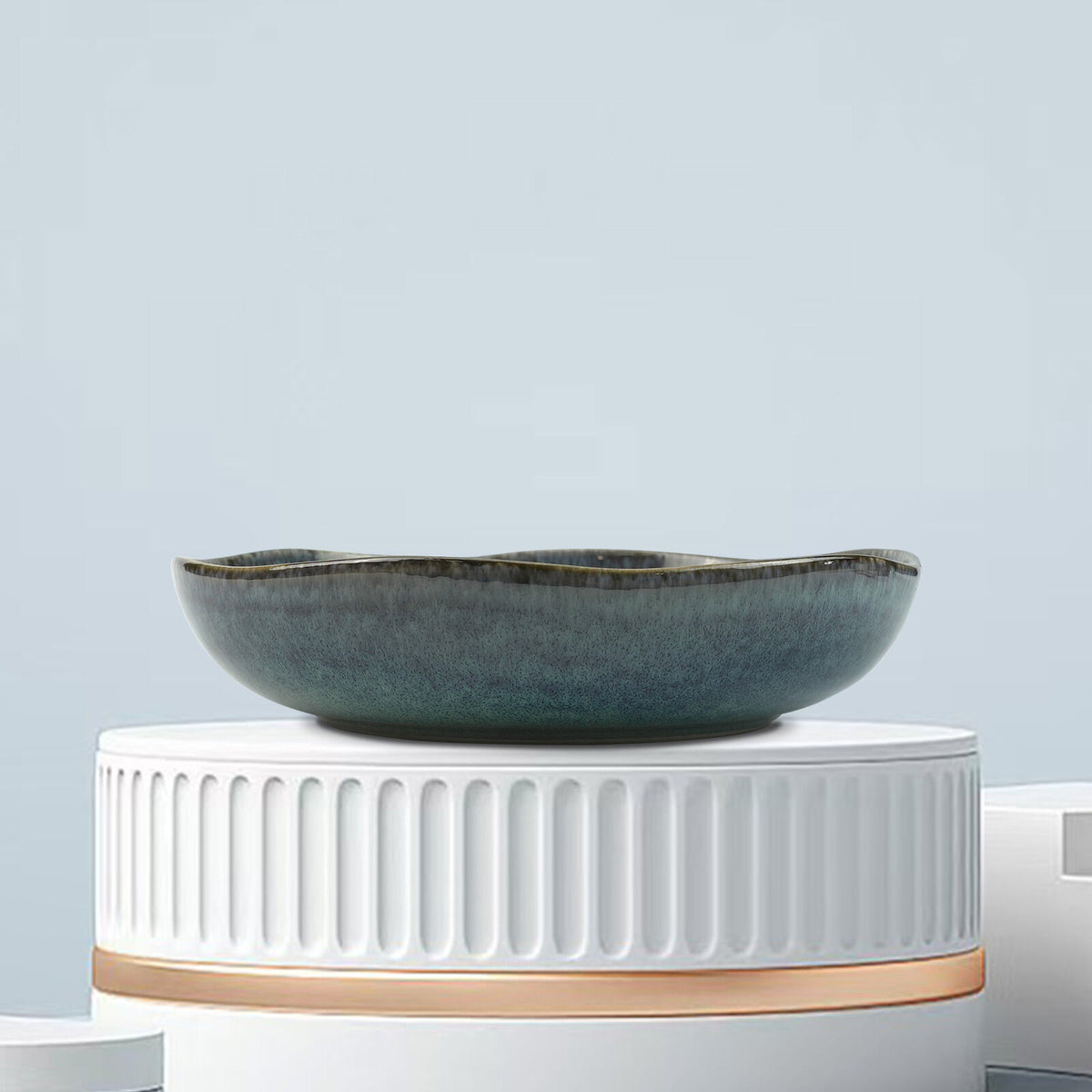 3 Pieces Reactive Glazed Ceramic Organic Fine Dinner Set with Plate and Bowl EARTHY AQUA