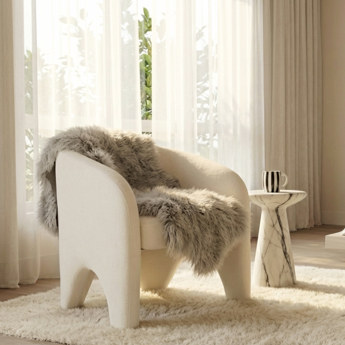 Interior Ave - Nova Sculptural Accent Chair – White Chenille