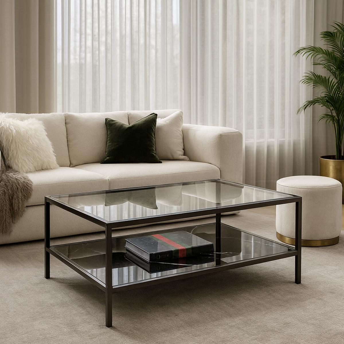 Interior Ave - Vogue Coffee Table - Black Marble Stone & Glass