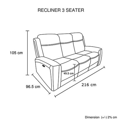 3-2-1 Seater Electric Leather/PVC Black Recliner Set