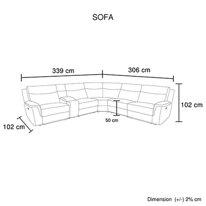 Large Sectional Corner Modular Lounge Suite in Fabric with Electric Recliner