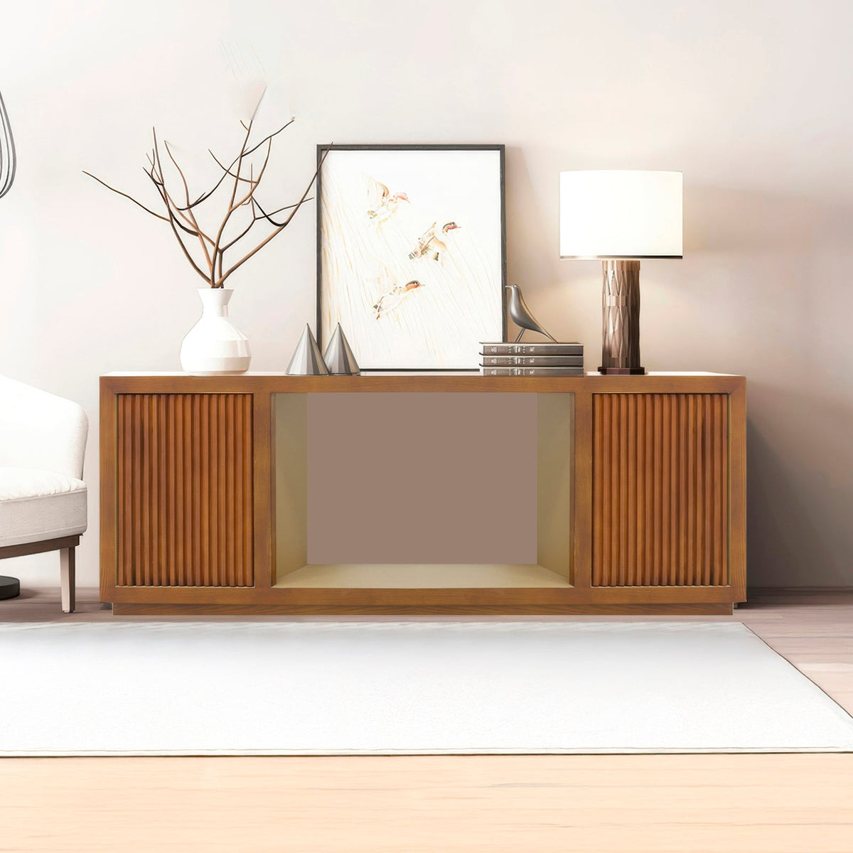 TV Cabinet MDF Brown Colour Two Sideboards Open Space