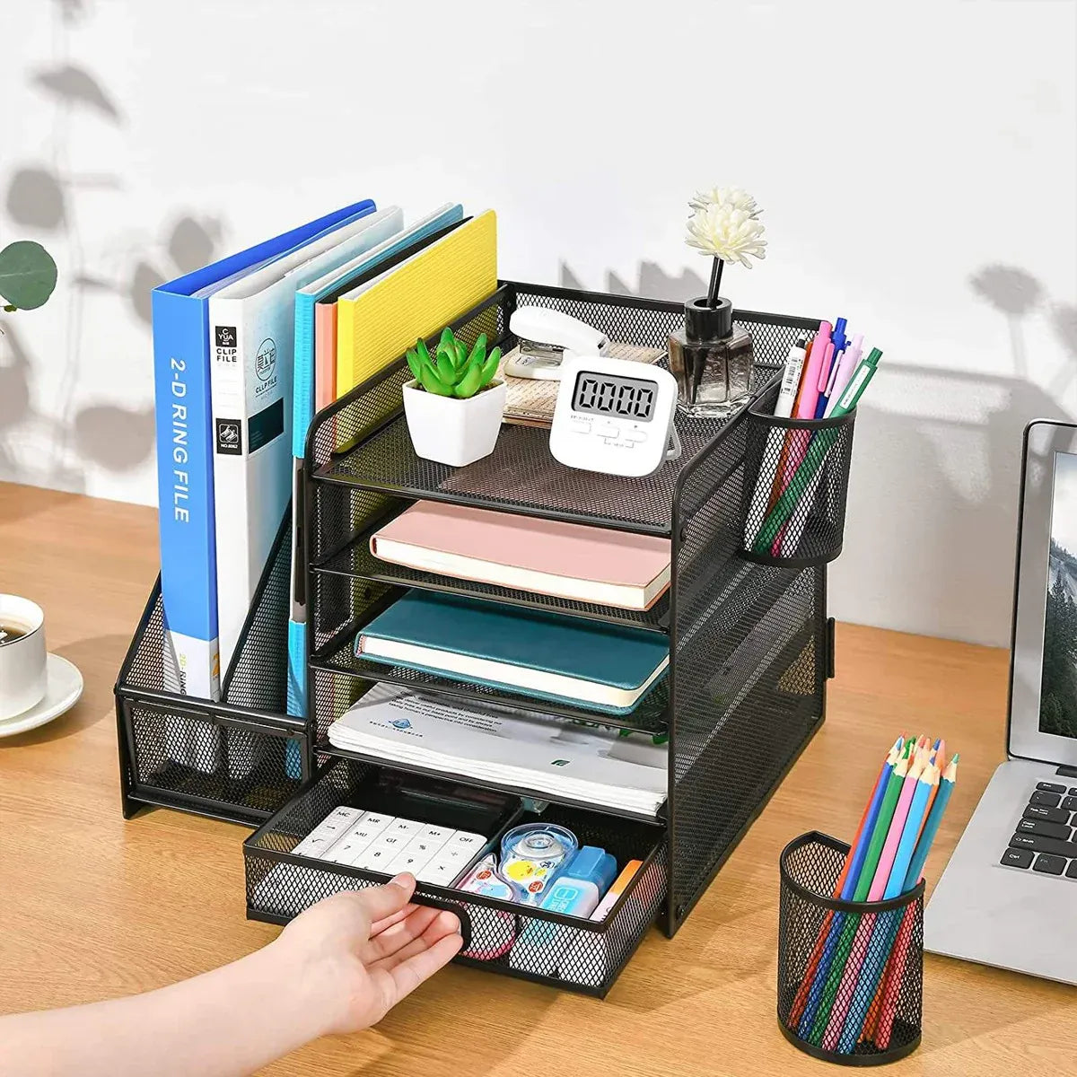 Multi-Tier Desktop Organizer File Holder Document Storage Rack Office Shelf