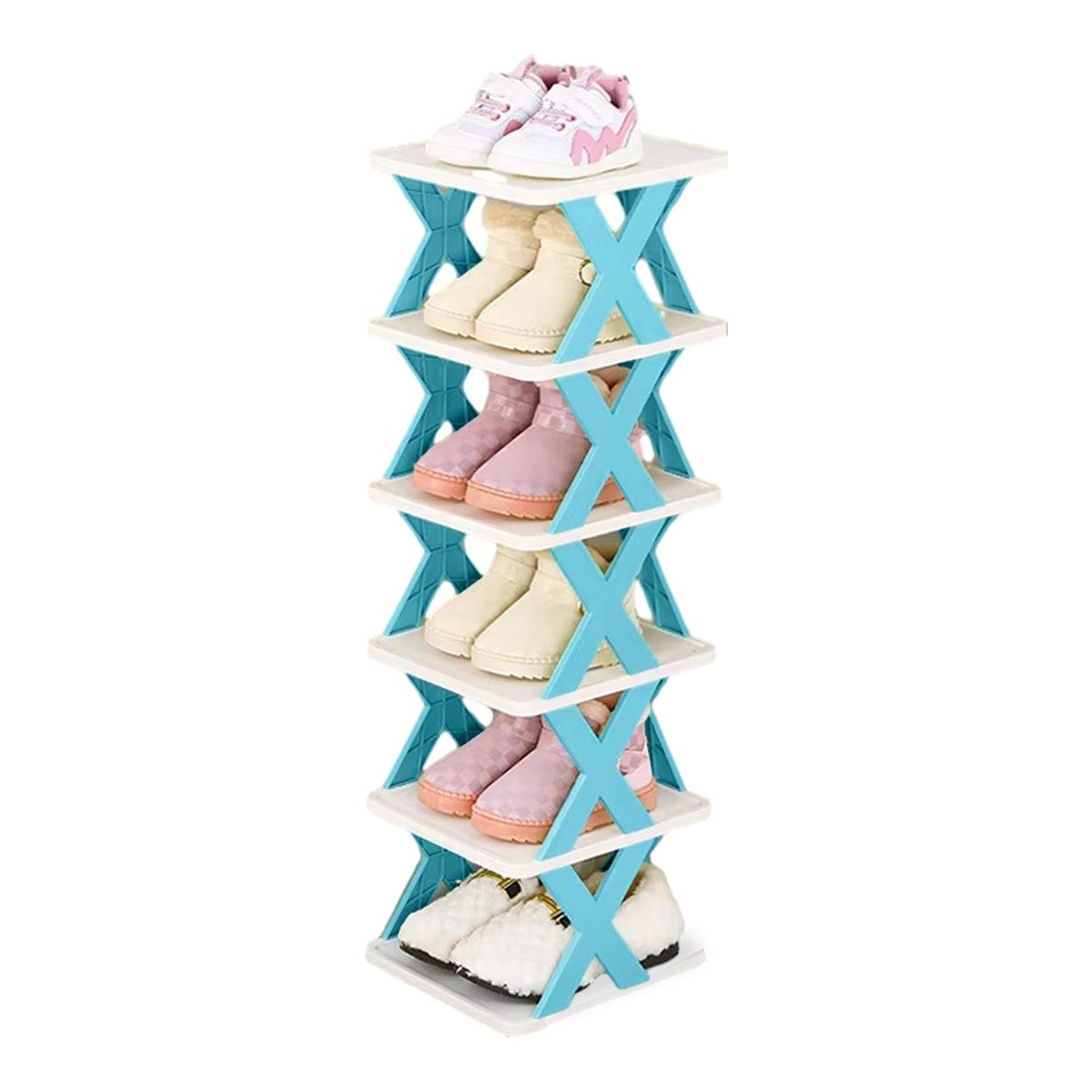6/7 Tier Shoe Rack Space Saving Small Shoe Cabinet Storage Shelf Organizer - Blue-6 Layer