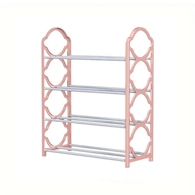 Four Layer Shoe Rack Storage Organizer Multi Tier Shoe Shelf for Entryway Closet - Pink