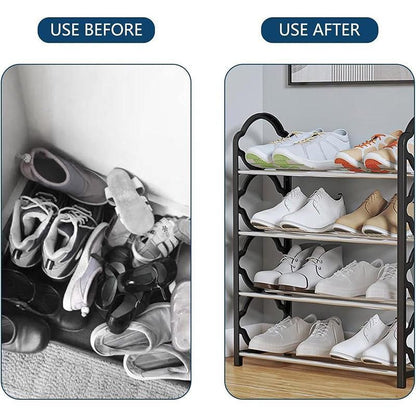 Four Layer Shoe Rack Storage Organizer Multi Tier Shoe Shelf for Entryway Closet - Pink