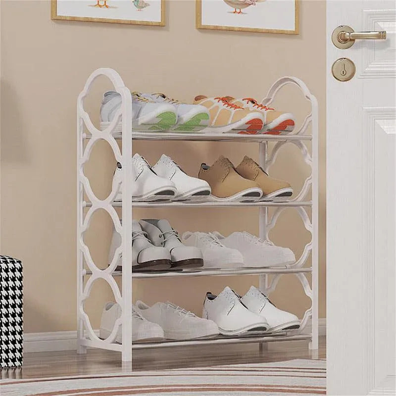 Four Layer Shoe Rack Storage Organizer Multi Tier Shoe Shelf for Entryway Closet - Pink