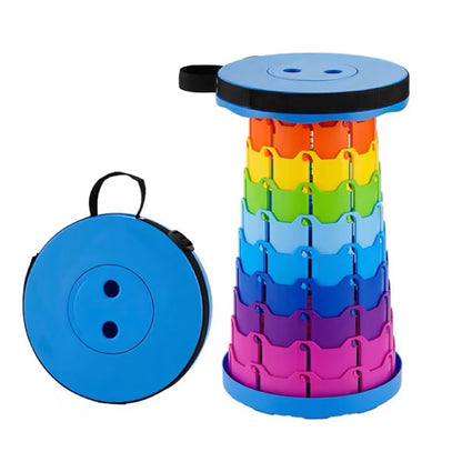 Rainbow Telescopic Folding Stool Thickened Travel Outdoor Seat for Camping - Orange