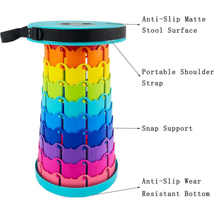 Rainbow Telescopic Folding Stool Thickened Travel Outdoor Seat for Camping - Red