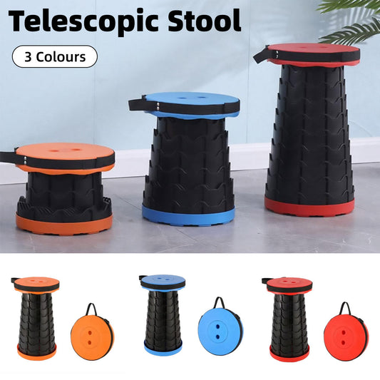 Portable Telescopic Folding Stool Travel Outdoor Seat Compact Retractable Chair - Red
