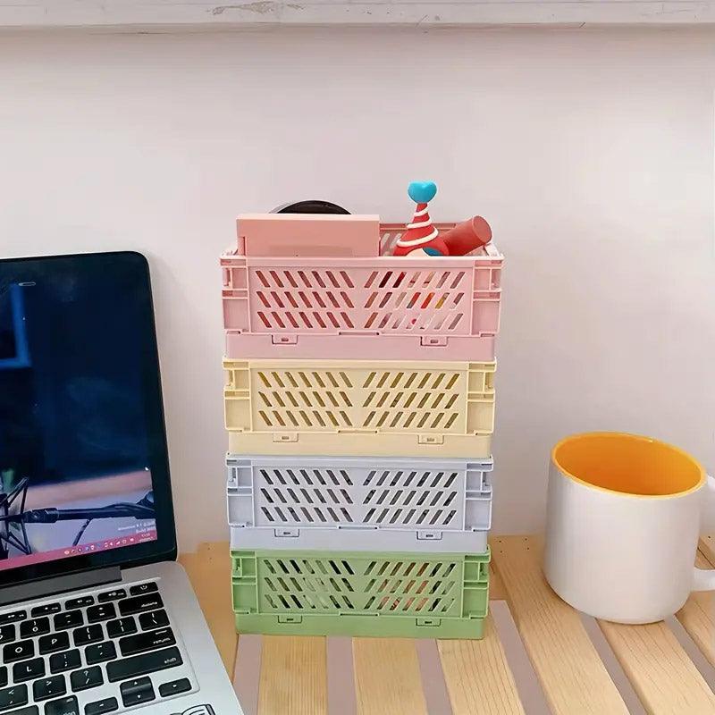 4PCS Collapsible Plastic Storage Box Desktop Organizer Basket Storage Container