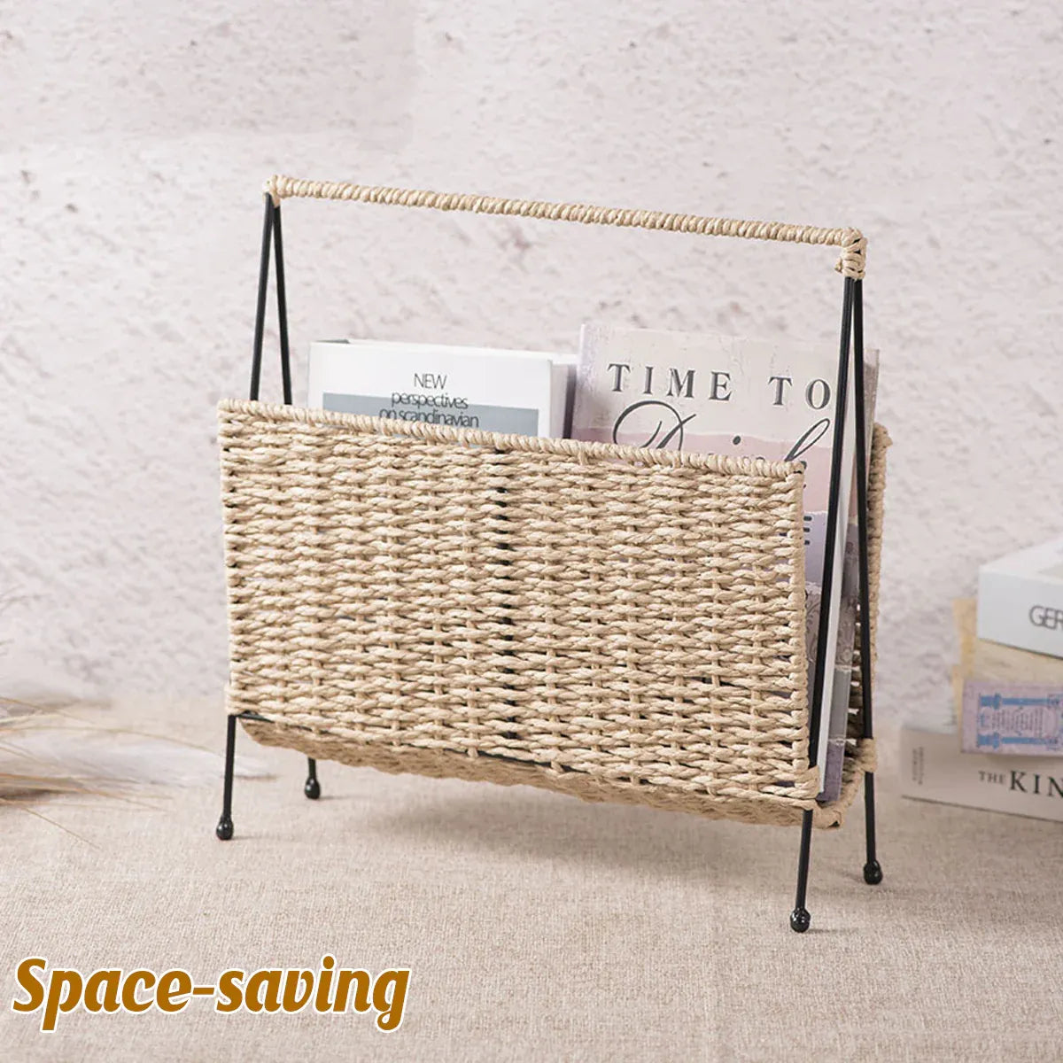 Natural Handwoven Magazine Rack Tabletop Bookshelf Newspaper Storage Basket