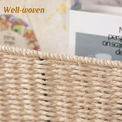 Natural Handwoven Magazine Rack Tabletop Bookshelf Newspaper Storage Basket