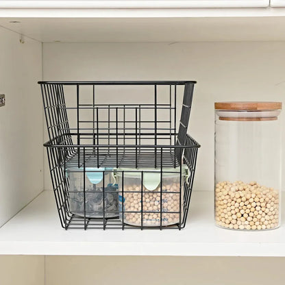 2pcs Wire Storage Basket Durable Metal Kitchen Cabinet Pantry Office Organiser