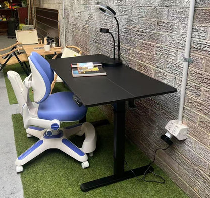Ergonomic Kids Study Chair & Adjustable Electric Standing Desk Set – Blue Chair & Black Desk
