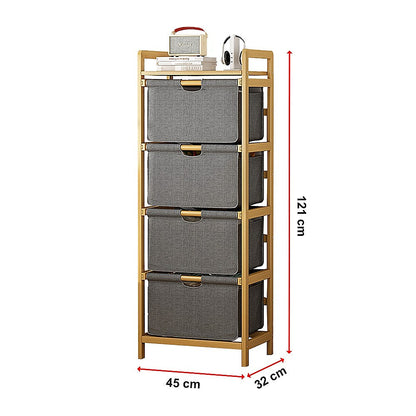 Bamboo Shelf with Storage Hamper – Wooden Organiser with 4 Laundry Bags