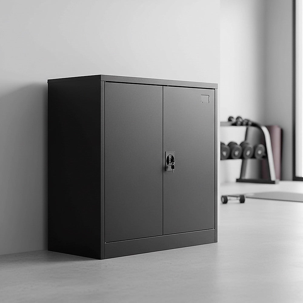 Two-Door Metal Short Cabinet Shelf Storage for Home Office Gym