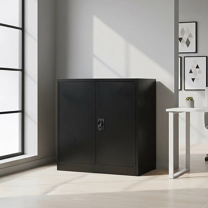 Two-Door Metal Short Cabinet Shelf Storage for Home Office Gym