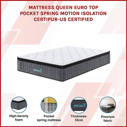 Queen Euro Top Pocket Spring Mattress – Motion Isolation Comfort with CertiPUR-US® Certified Foam Layers