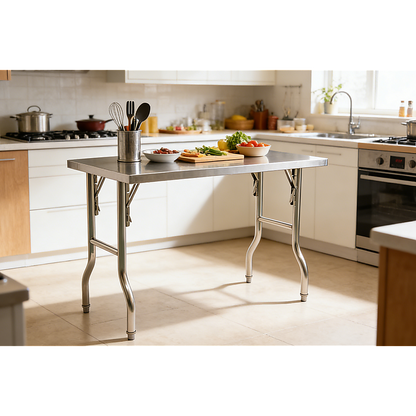 Stainless Steel Kitchen Bench Folding Commercial Prep Work Table 122x61cm
