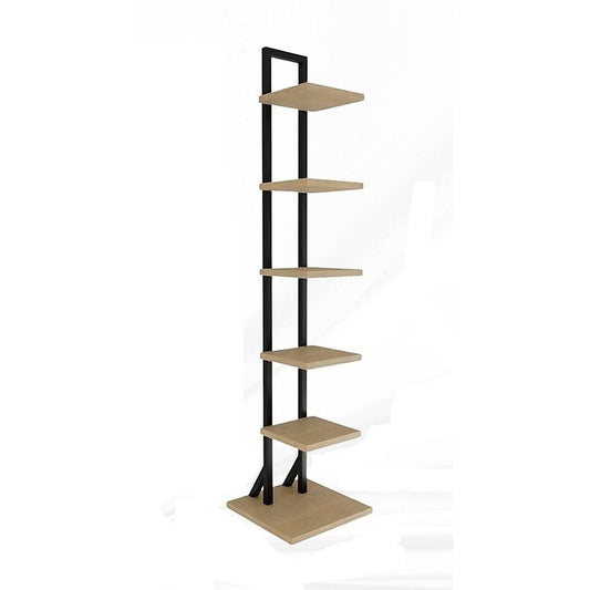 Bookshelf 6 Tier Corner Storage Rack Floor Standing Or Wall Mounted Bookcase Black Display Shelf For Living Room Organisation