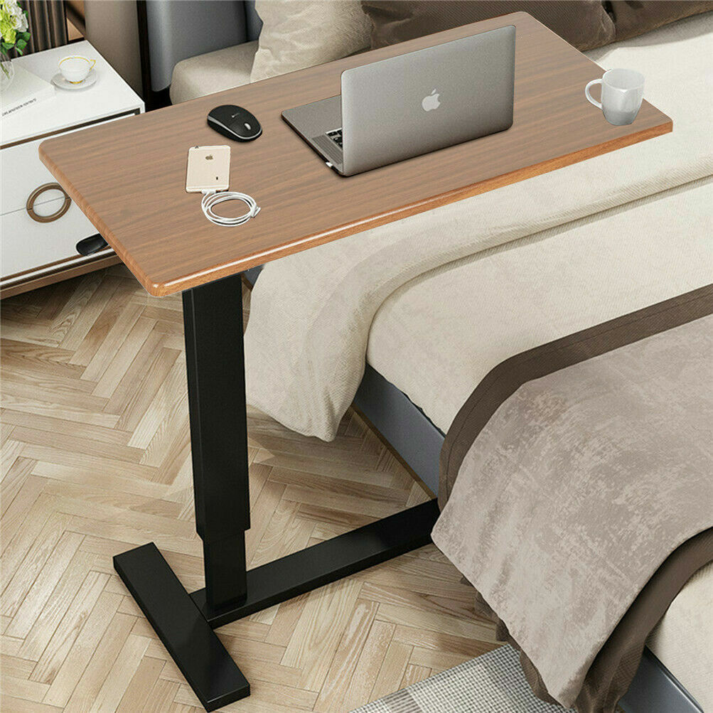 Non Tilt Top Overbed Bedside Table with Auto-Touch Adjustable Height Wheels