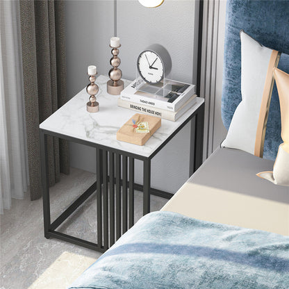 Luxury square side table marble stone-Black frame