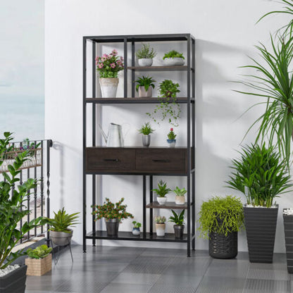 180Cm Tall Bookshelf With Drawers Industrial Bookcase W/ 6 Tiers Storage Shelves