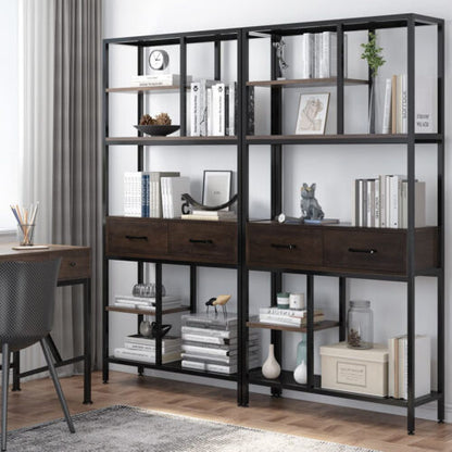 180Cm Tall Bookshelf With Drawers Industrial Bookcase W/ 6 Tiers Storage Shelves