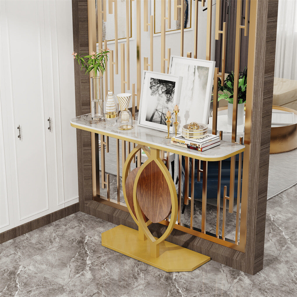 Noble and Elegant Sintered Stone Console Table Hallway Table with Strong Metal Frame