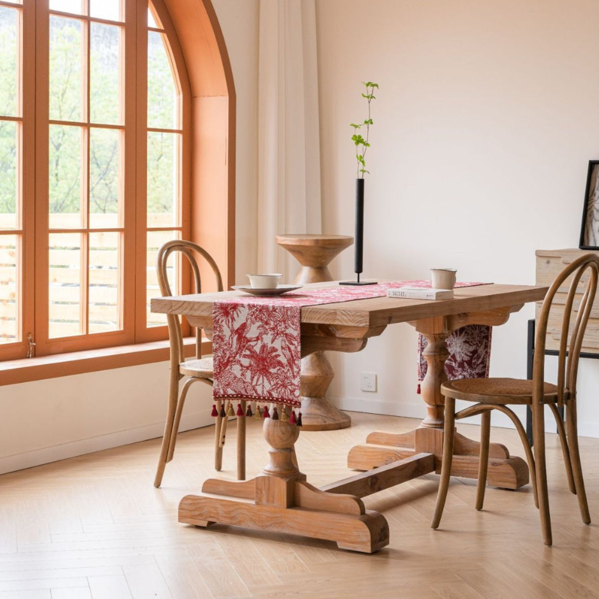 Red Coconut Tree 33-180cm Elegant Geometric Jacquard Table Runner with Tassels - Modern Dining & Coffee Table Decor