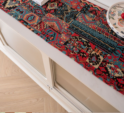 Jacquard Red Water Plant 33-180cm Elegant Geometric Jacquard Table Runner with Tassels - Modern Dining & Coffee Table Decor