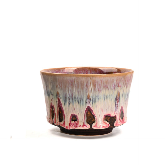 Pink 225ml Ceramic Kiln Glazed Coffee Latte Art Cup - Retro Style Matcha Bowl