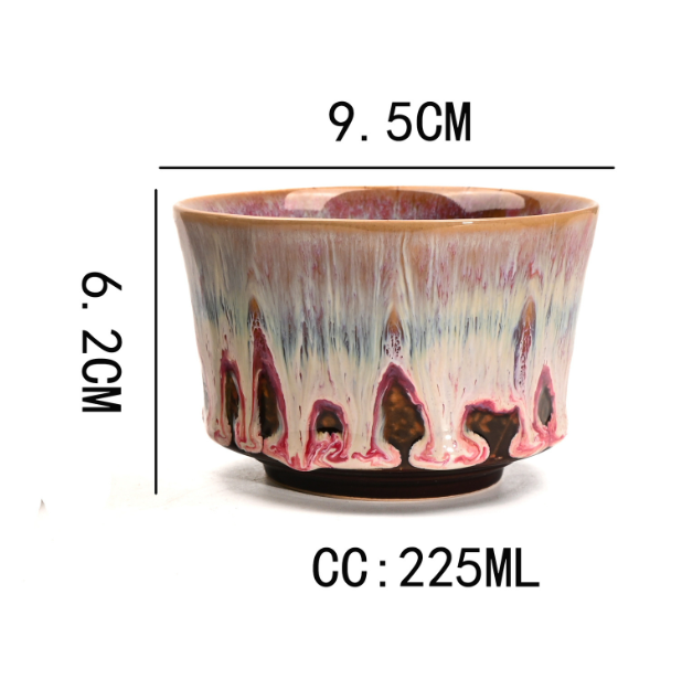 Blue 225ml Ceramic Kiln Glazed Coffee Latte Art Cup - Retro Style Matcha Bowl